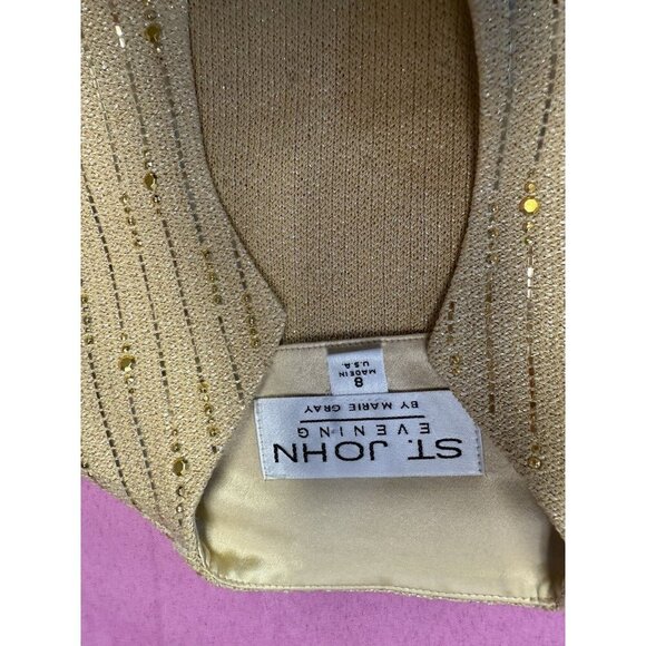 St. John Evening 3 Piece Suit Set gold Knit Jacket Sz 8 Top Sz 6, &Skirt Sz 8 - Picture 5 of 15